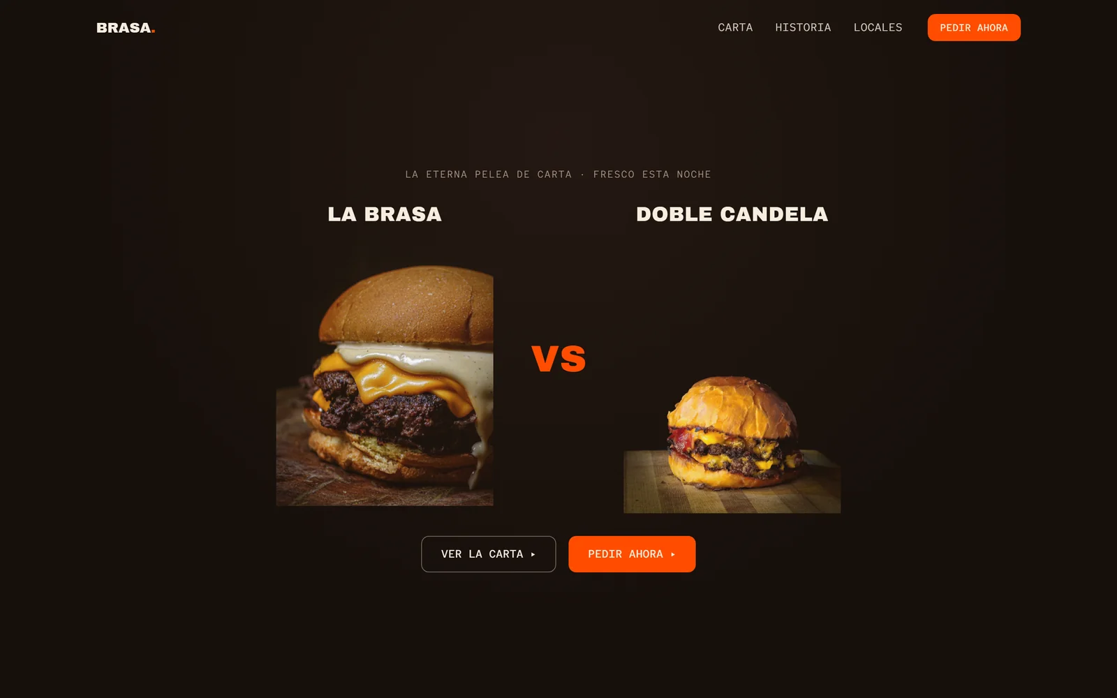 Brasa, landing page de hamburguesería